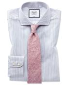  Slim Fit Non-iron Shadow Stripe Grey Cotton Dress Shirt Single Cuff Size 14.5/32 By Charles Tyrwhitt