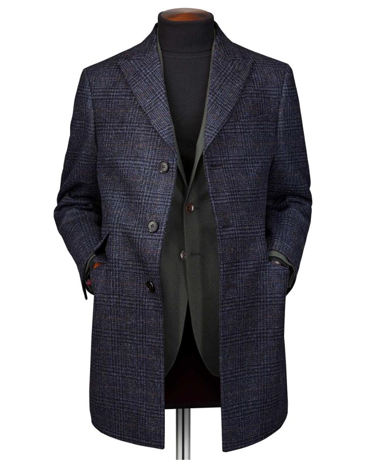  Navy Overcheckered Wool Epsom Wool Coat Size 36 By Charles Tyrwhitt