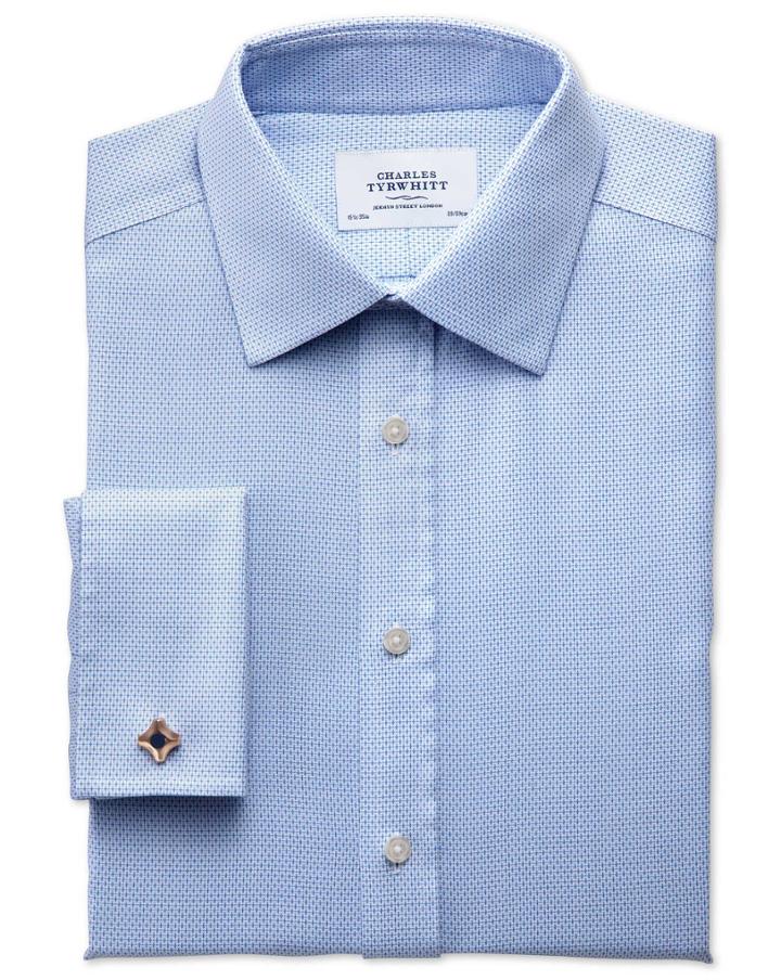 Charles Tyrwhitt Classic Fit Non-iron Imperial Weave Sky Blue Cotton Dress Shirt Single Cuff Size 15/34 By Charles Tyrwhitt