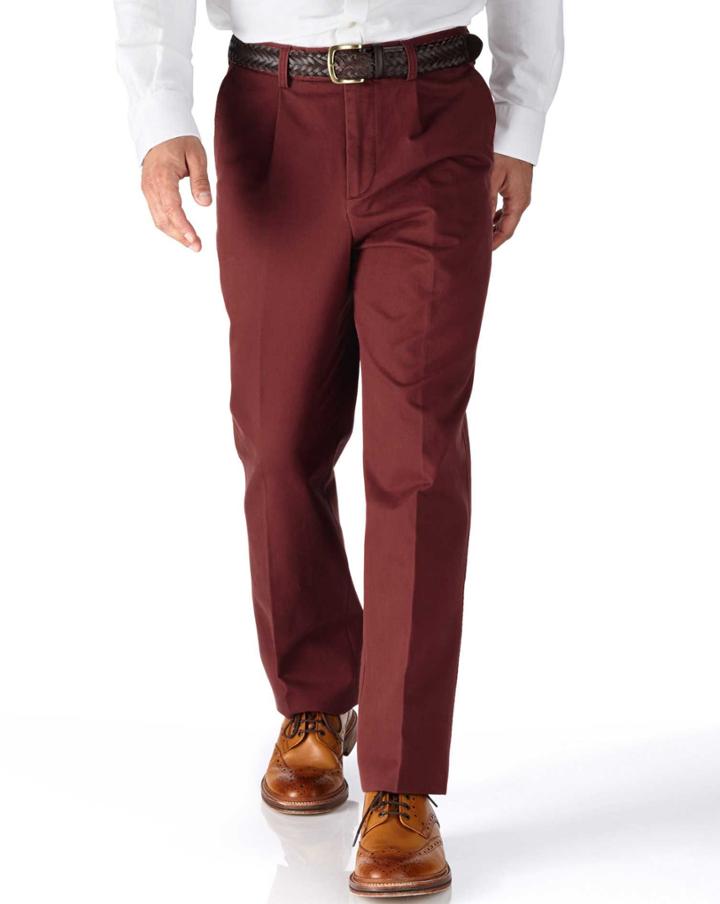 Charles Tyrwhitt Charles Tyrwhitt Red Classic Fit Single Pleat Cotton Chino Pants Size W34 L38