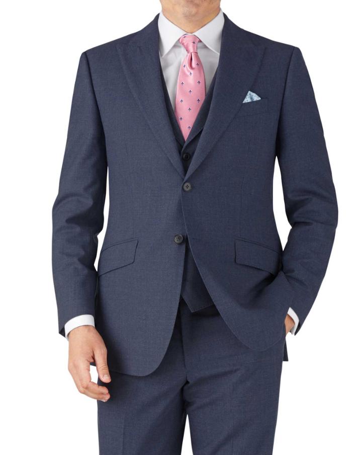 Charles Tyrwhitt Airforce Blue Puppytooth Classic Fit Panama Business Suit Wool Jacket Size 36 By Charles Tyrwhitt