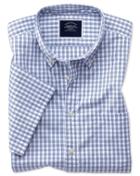  Slim Fit Navy Short Sleeve Gingham Soft Washed Non-iron Tyrwhitt Cool Cotton Casual Shirt Single Cuff Size Large By Charles Tyrwhitt