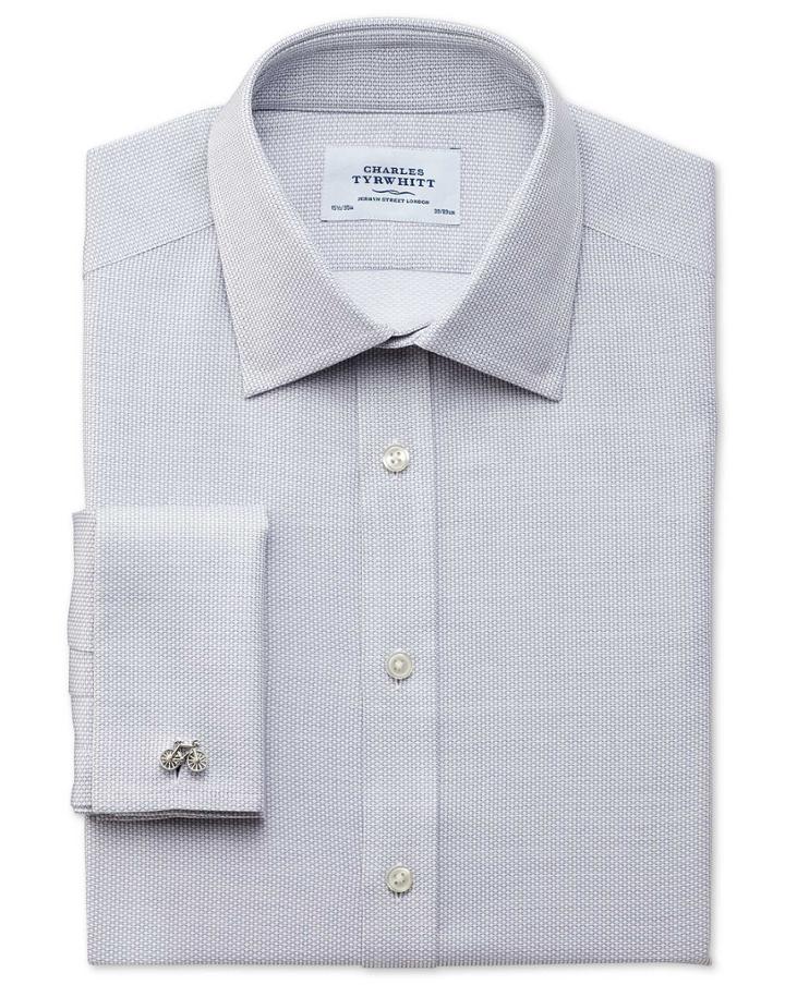Charles Tyrwhitt Slim Fit Egyptian Cotton Diamond Texture Light Grey Dress Shirt French Cuff Size 15/34 By Charles Tyrwhitt