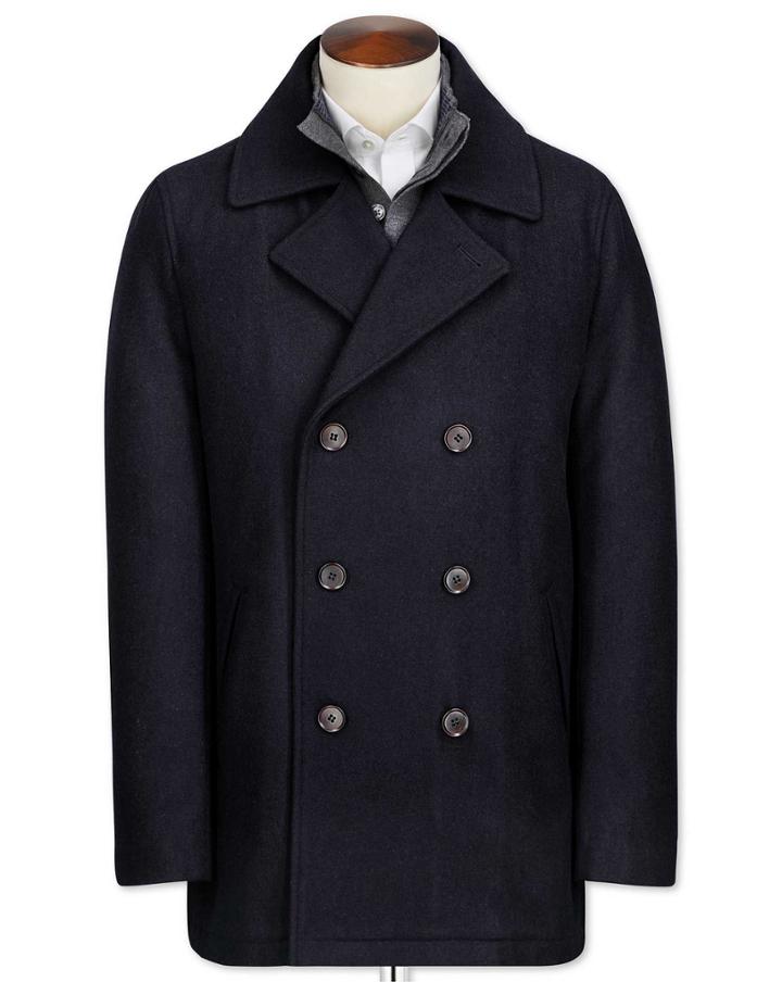 Charles Tyrwhitt Navy Wool Pea Wool Coat Size 36 By Charles Tyrwhitt