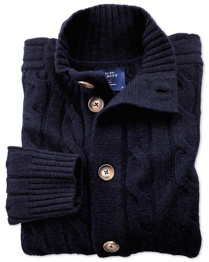 Charles Tyrwhitt Charles Tyrwhitt Navy Lambswool Cable Knit Cardigan Size Large