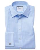 Charles Tyrwhitt Extra Slim Fit Small Gingham Sky Blue Cotton Dress Shirt French Cuff Size 14.5/32 By Charles Tyrwhitt