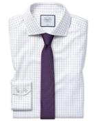  Slim Fit Cutaway Collar Non-iron Cotton Stretch Oxford Blue And White Check Dress Shirt Single Cuff Size 14.5/32 By Charles Tyrwhitt