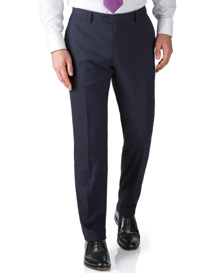 Charles Tyrwhitt Charles Tyrwhitt Navy Slim Fit Flannel Business Suit Wool Pants Size W32 L38