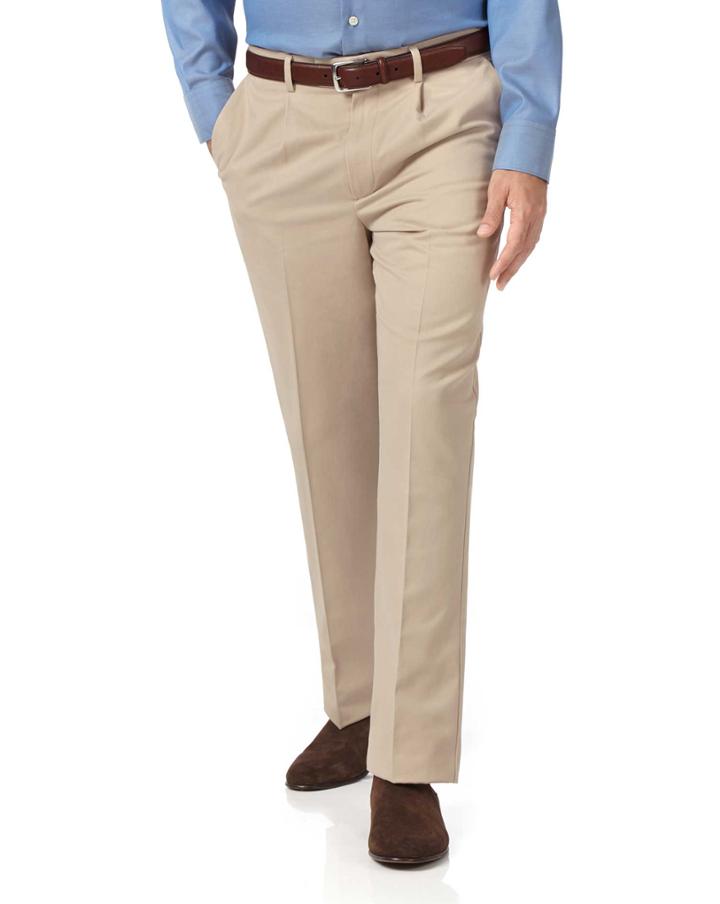 Charles Tyrwhitt Stone Classic Fit Single Pleat Non-iron Cotton Chino Pants Size W32 L30 By Charles Tyrwhitt