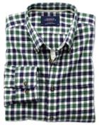 Charles Tyrwhitt Classic Fit Green And Navy Check Brushed Dobby Cotton Casual Shirt Single Cuff Size Xxl By Charles Tyrwhitt