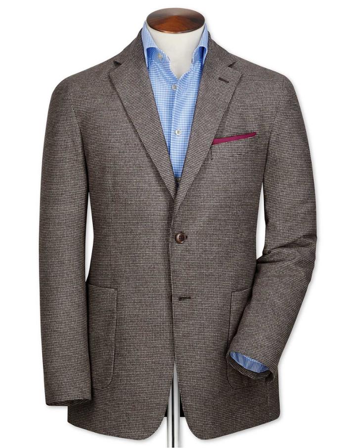 Charles Tyrwhitt Slim Fit Brown Semi-plain Cotton Flannel Cotton Jacket Size 38 By Charles Tyrwhitt