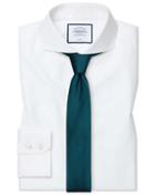  Slim Fit White Non-iron Twill Extreme Cutaway Collar Cotton Dress Shirt Single Cuff Size 14.5/33 By Charles Tyrwhitt