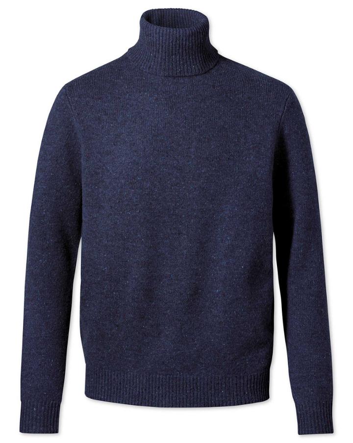  Navy Roll Neck Donegal Merino Wool Sweater Size Small By Charles Tyrwhitt
