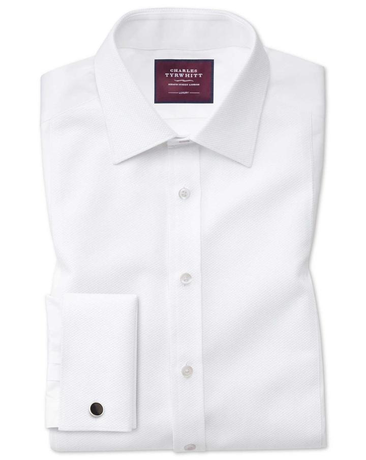  Classic Fit Luxury Marcella Bib Front White Tuxedo Egyptian Cotton Dress Shirt French Cuff Size 17/37 By Charles Tyrwhitt