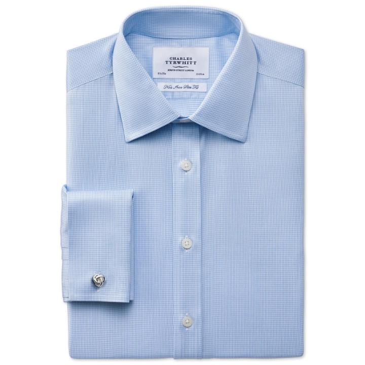 Charles Tyrwhitt Charles Tyrwhitt Sky Twill Puppytooth Non-iron Slim Fit Shirt (14.5 - 33)