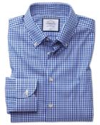  Slim Fit Business Casual Non-iron Royal Blue Check Cotton Dress Shirt Single Cuff Size 15.5/34 By Charles Tyrwhitt