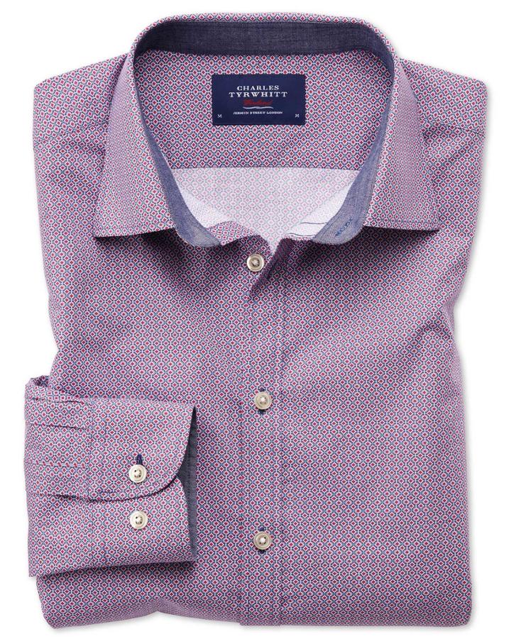Charles Tyrwhitt Slim Fit Magenta And Blue Print Cotton Casual Shirt Single Cuff Size Medium By Charles Tyrwhitt
