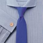 Charles Tyrwhitt Charles Tyrwhitt Extra Slim Fit Non-iron Spread Collar Textured Stripe Blue Cotton Dress Shirt Size 17/34