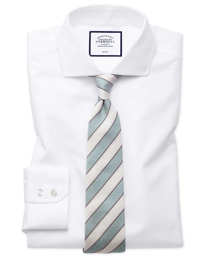  Slim Fit Non-iron Spread Collar White Tyrwhitt Cool Cotton Dress Shirt Single Cuff Size 14.5/33 By Charles Tyrwhitt