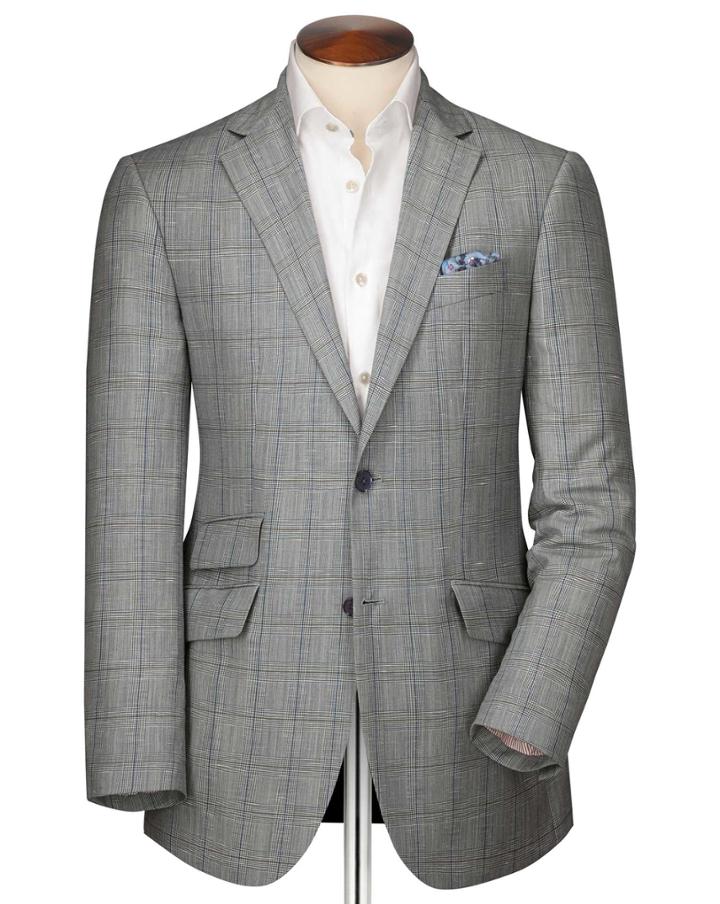 Charles Tyrwhitt Charles Tyrwhitt Slim Fit Blue Checkered Linen Mix Linen Jacket Size 36