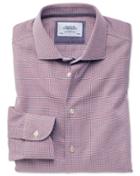 Charles Tyrwhitt Classic Fit Semi-spread Collar Business Casual Non-iron Modern Textures Red And Blue Cotton Dress Casual Shirt Single Cuff Size 15/33 By Charles Tyrwhitt