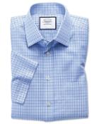 Charles Tyrwhitt Classic Fit Non-iron Poplin Short Sleeve Blue And Sky Cotton Dress Shirt Size 15/short By Charles Tyrwhitt
