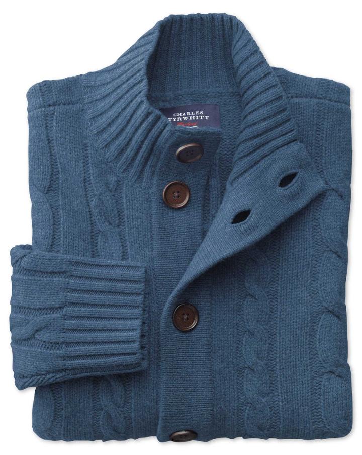 Charles Tyrwhitt Indigo Lambswool Cable Cardigan Size Medium By Charles Tyrwhitt