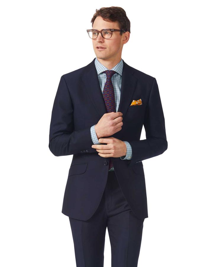  Navy Slim Fit Textured Italian Suit Wool Jacket Size 36 By Charles Tyrwhitt