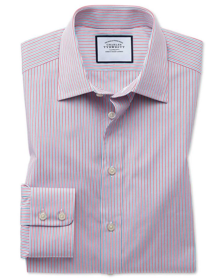  Extra Slim Fit Egyptian Cotton Poplin Multi Pink Stripe Dress Shirt Single Cuff Size 15/33 By Charles Tyrwhitt