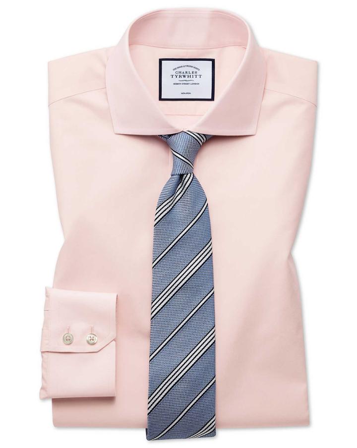  Slim Fit Non-iron Tyrwhitt Cool Poplin Peach Cotton Dress Shirt Single Cuff Size 16/35 By Charles Tyrwhitt