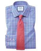  Slim Fit Prince Of Wales Check Blue And Pink Cotton Dress Shirt French Cuff Size 15/34 By Charles Tyrwhitt