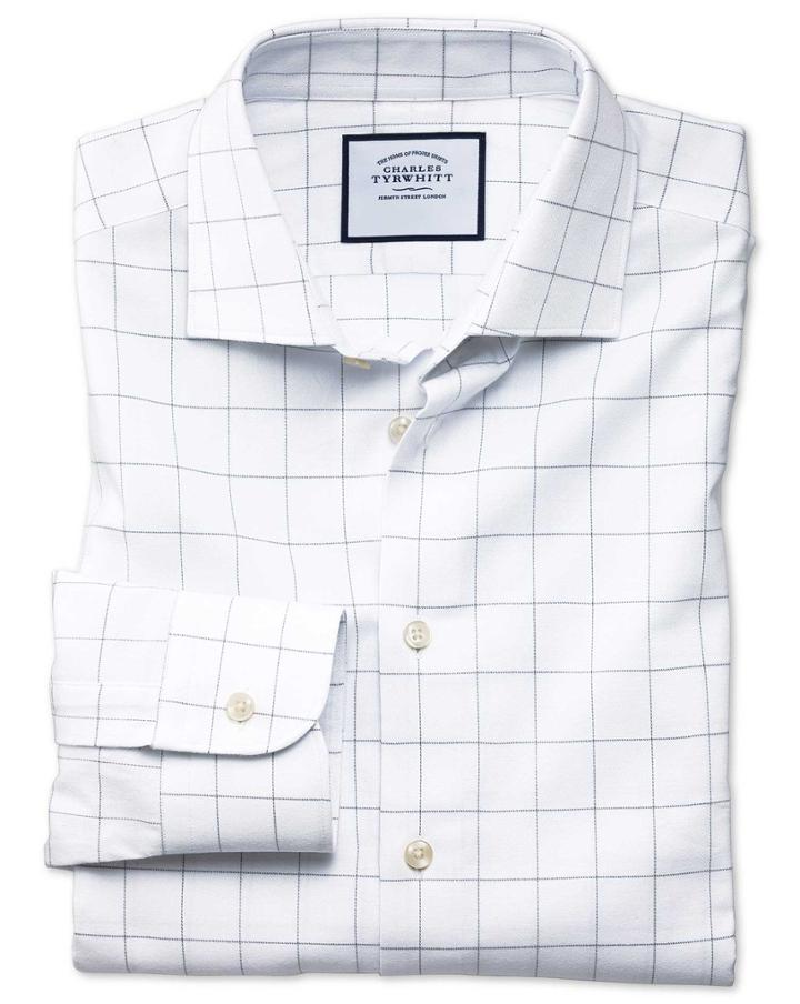  Extra Slim Fit Business Casual Grey Check Soft Cotton Dress Shirt Single Cuff Size 15/32 By Charles Tyrwhitt