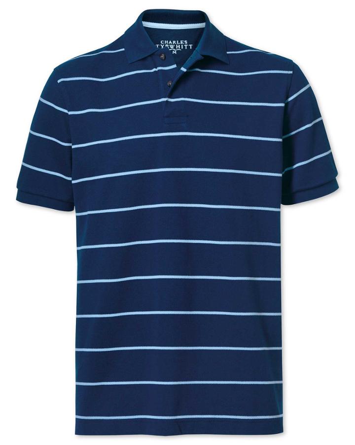  Blue And Sky Stripe Pique Cotton Polo Size Medium By Charles Tyrwhitt