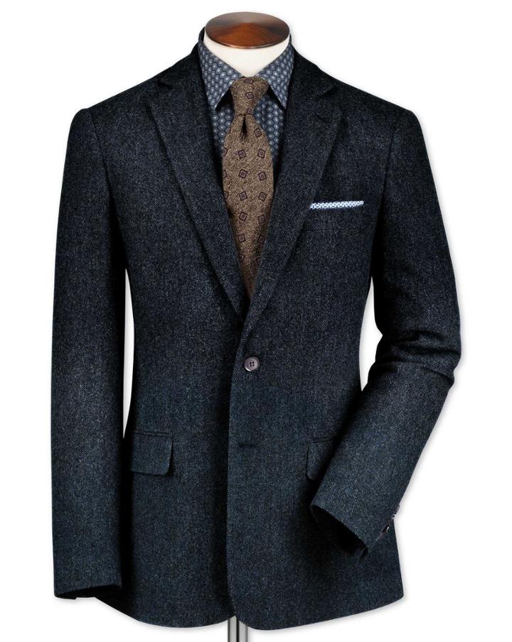 Charles Tyrwhitt Charles Tyrwhitt Slim Fit Blue Lambswool Hopsack Wool Jacket Size 38
