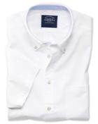 Charles Tyrwhitt Slim Fit Button-down Washed Oxford Short Sleeve White Cotton Casual Shirt Single Cuff Size Large By Charles Tyrwhitt