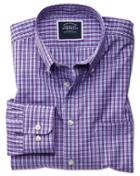  Extra Slim Fit Non-iron Purple Gingham Cotton Casual Shirt Single Cuff Size Large By Charles Tyrwhitt