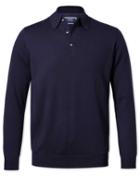 Navy Wool Polo Collar Merino Sweater Size Large By Charles Tyrwhitt