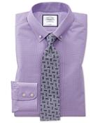  Classic Fit Non-iron Prince Of Wales Check Lilac Poplin Cotton Dress Shirt Single Cuff Size 16/34 By Charles Tyrwhitt
