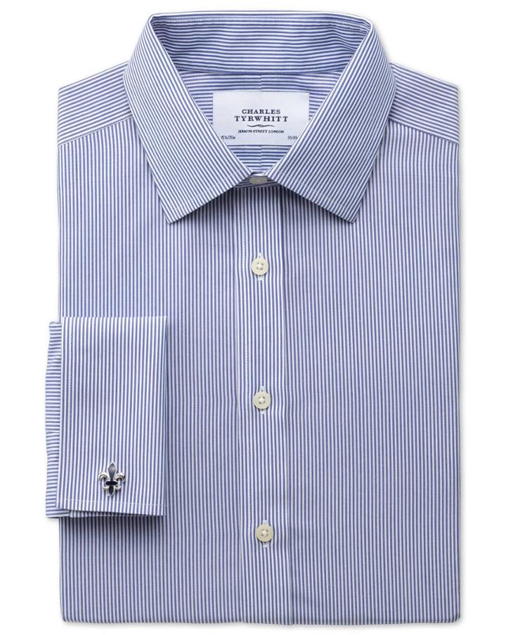 Charles Tyrwhitt Charles Tyrwhitt Classic Fit Non-iron Bengal Stripe Navy Cotton Dress Shirt Size 15/33