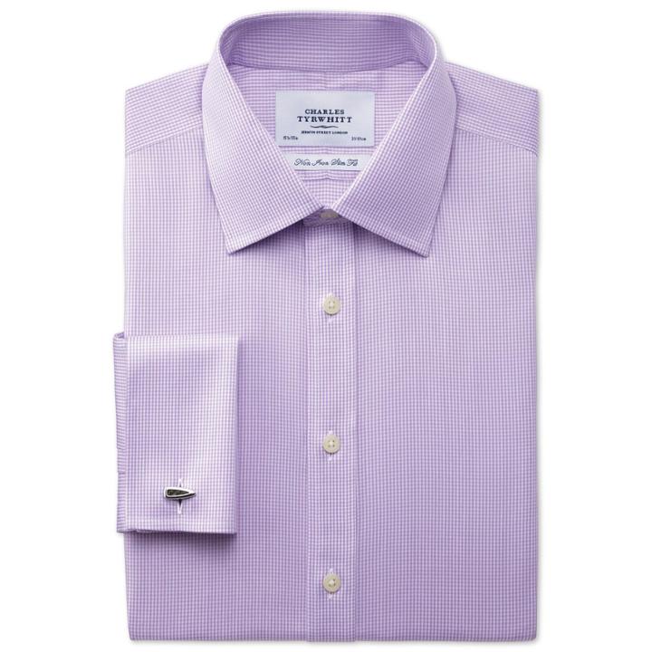 Charles Tyrwhitt Charles Tyrwhitt Lilac Twill Puppytooth Non-iron Slim Fit Shirt (14.5 - 32)