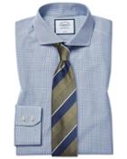  Classic Fit Non-iron Spread Collar Tyrwhitt Cool Poplin Check Blue Cotton Dress Shirt Single Cuff Size 15/33 By Charles Tyrwhitt
