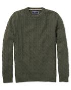  Olive Pima Cotton Cable Crew Neck Sweater Size Large By Charles Tyrwhitt