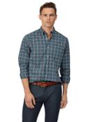  Classic Fit Teal Check Soft Washed Stretch Poplin Cotton Casual Shirt Single Cuff Size Medium By Charles Tyrwhitt