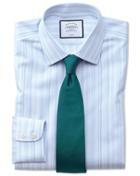  Extra Slim Fit Non-iron Blue Multi Stripe Cotton Dress Shirt French Cuff Size 14.5/33 By Charles Tyrwhitt