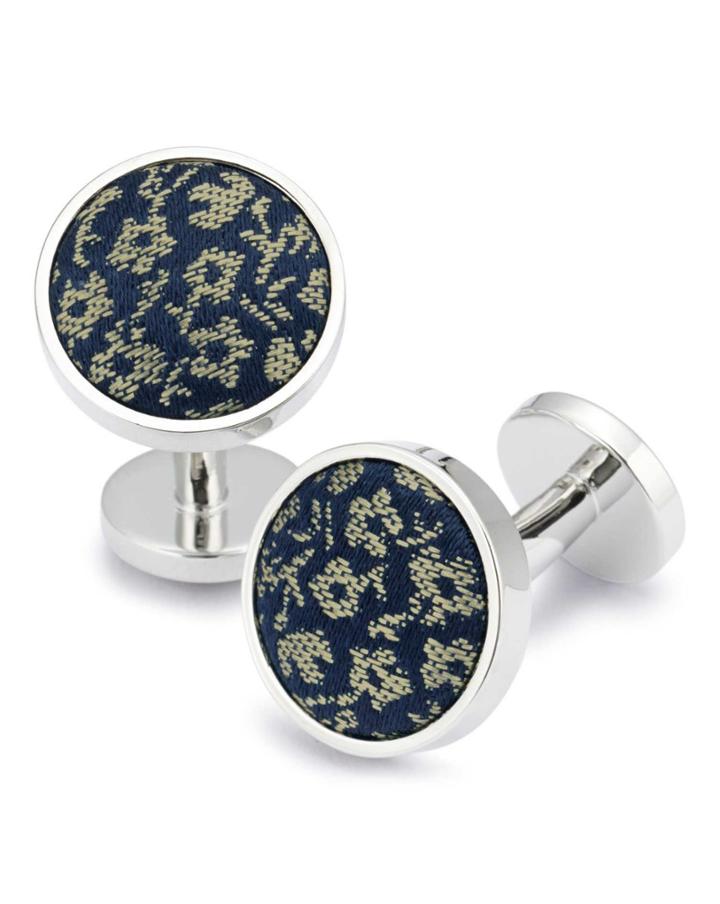 Charles Tyrwhitt Navy And Gold Floral Silk Cufflink By Charles Tyrwhitt