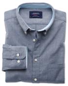 Charles Tyrwhitt Charles Tyrwhitt Extra Slim Fit Denim Blue Plain Washed Oxford Cotton Dress Shirt Size Large