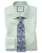  Slim Fit Non-iron Step Weave Green Cotton Dress Shirt French Cuff Size 15/33 By Charles Tyrwhitt