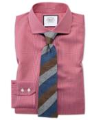 Slim Fit Spread Collar Non-iron Puppytooth Bright Pink Cotton Dress Shirt Single Cuff Size 14.5/33 By Charles Tyrwhitt