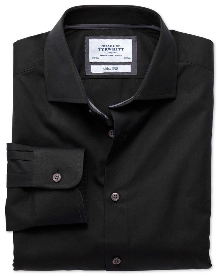 Charles Tyrwhitt Charles Tyrwhitt Classic Fit Semi-spread Collar Business Casual Black Egyptian Cotton Dress Shirt Size 15.5/34
