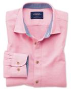 Charles Tyrwhitt Classic Fit Washed Textured Pink Cotton Casual Shirt Single Cuff Size Large By Charles Tyrwhitt